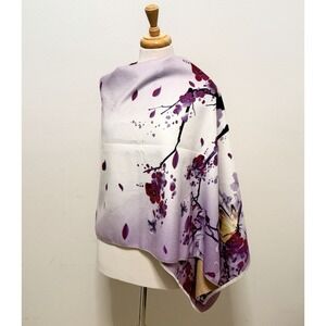 Cherry Blossom Butterfly Bird Floral Wrap Shawl Scarf Lavender Made in Scotland